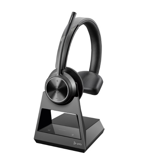 poly savi 7310 office wireless headset mono, deskphone and pc view